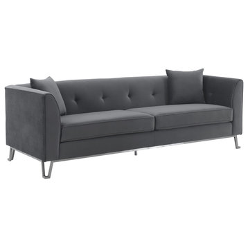 Armen Living Gray Fabric Upholstered Sofa In Brushed Stainless Steel LCEV3GREY