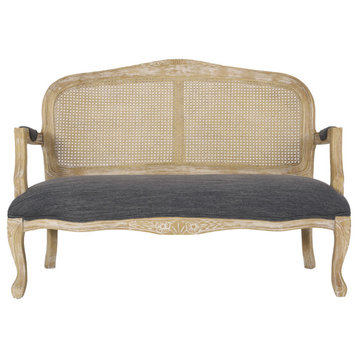 Wistar Wood and Cane Loveseat, Charcoal and Natural