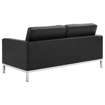 Loft Tufted Upholstered Faux Leather Loveseat Silver Black