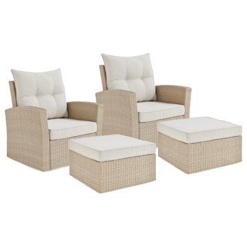 Canaan All-Weather Wicker Outdoor Set, Two Chairs and Two Large Ottomans