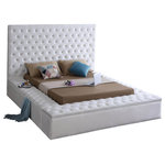 Meridian Furniture - Bliss Velvet Upholstered  Bed, White, Full - Extend elegance to the bedroom with this Bliss white velvet bed. This bed has a rich look, with deeply tufted upholstery along its upper platform perimeter and headboard, ensuring that it is a good fit in modern bedroom themes. Storage rails and footboard are included to ensure maximum versatility, and the bed comes with full slats, so you can use it without a box spring. The white velvet fabric used in its design makes it easy to integrate alongside other furnishings.