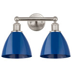 Innovations Lighting - Plymouth Dome 2-Light 17" Bath Vanity Light, Satin Nickel, Blue - Innovation at its finest and a true game changer. Edison marries the best of our Franklin and Ballston collections to give you versatility of design and uncompromising construction.  Edison fixtures are industrial-inspired and can be customized with glass or metal shades from both the Franklin and Ballston collections.