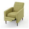 Mid Century Recliner, Padded Seat With Slightly Button Tufted Back, Muted Green
