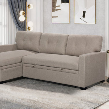 Miller 83" Linen Reversible Sleeper Sectional Sofa with Storage Chaise