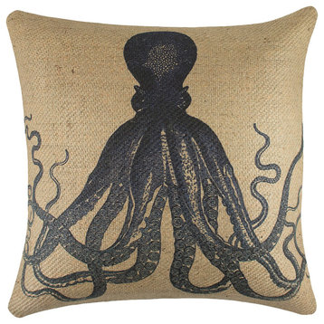 Octopus Burlap Pillow, Navy