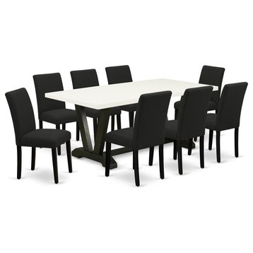 East West Furniture V-Style 9-piece Wood Dinette Set in Black Finish