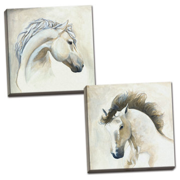 Watercolor-Style Horse Canvases, Set of 2