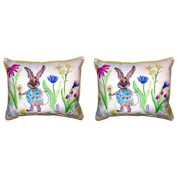 Pair of Betsy Drake Happy Bunny Small Pillows 11X 14