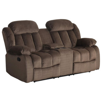 Sunset Trading Teddy Bear Fabric Reclining Loveseat with Console in Chocolate