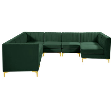 Alina Velvet Upholstered 8-Piece U-Shaped Modular Sectional, Green