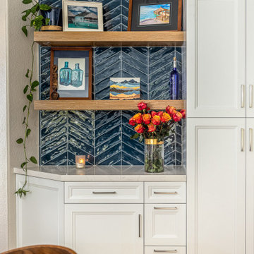 Contemporary Coastal Kitchen Remodel With Floating Shelves