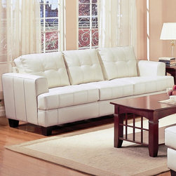 Samuel Contemporary Leather Sofa in White - Coaster Co. - Sofas