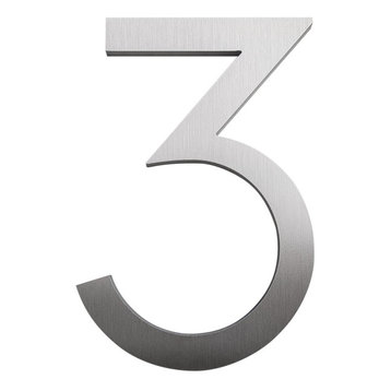 Modern Font House Number, Brushed, 12", Number 3