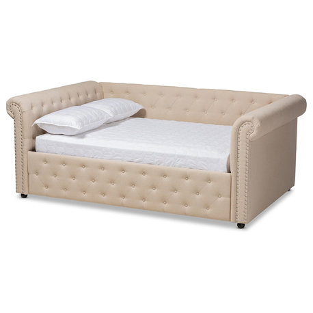 Beige Fabric Upholstered Queen Size Daybed