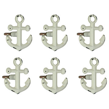 Set of 6 White Metal Anchor Decorative Drawer Pull Cabinet Knobs Nautical Decor