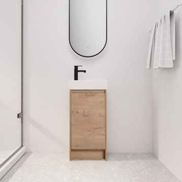 BNK 18 Inch Freestanding Bathroom Vanity With Ceramic Sink and Adjustable Shelf