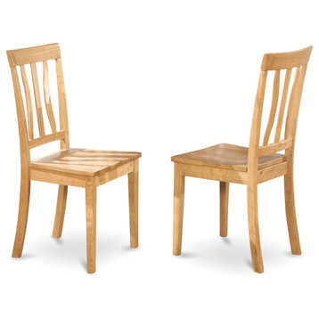 Antique Kitchen Dining Chair Wood Seat With Oak Finish, Set of 2
