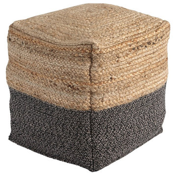 Ashley Sweed Valley Braided Square Pouf in Natural and Black