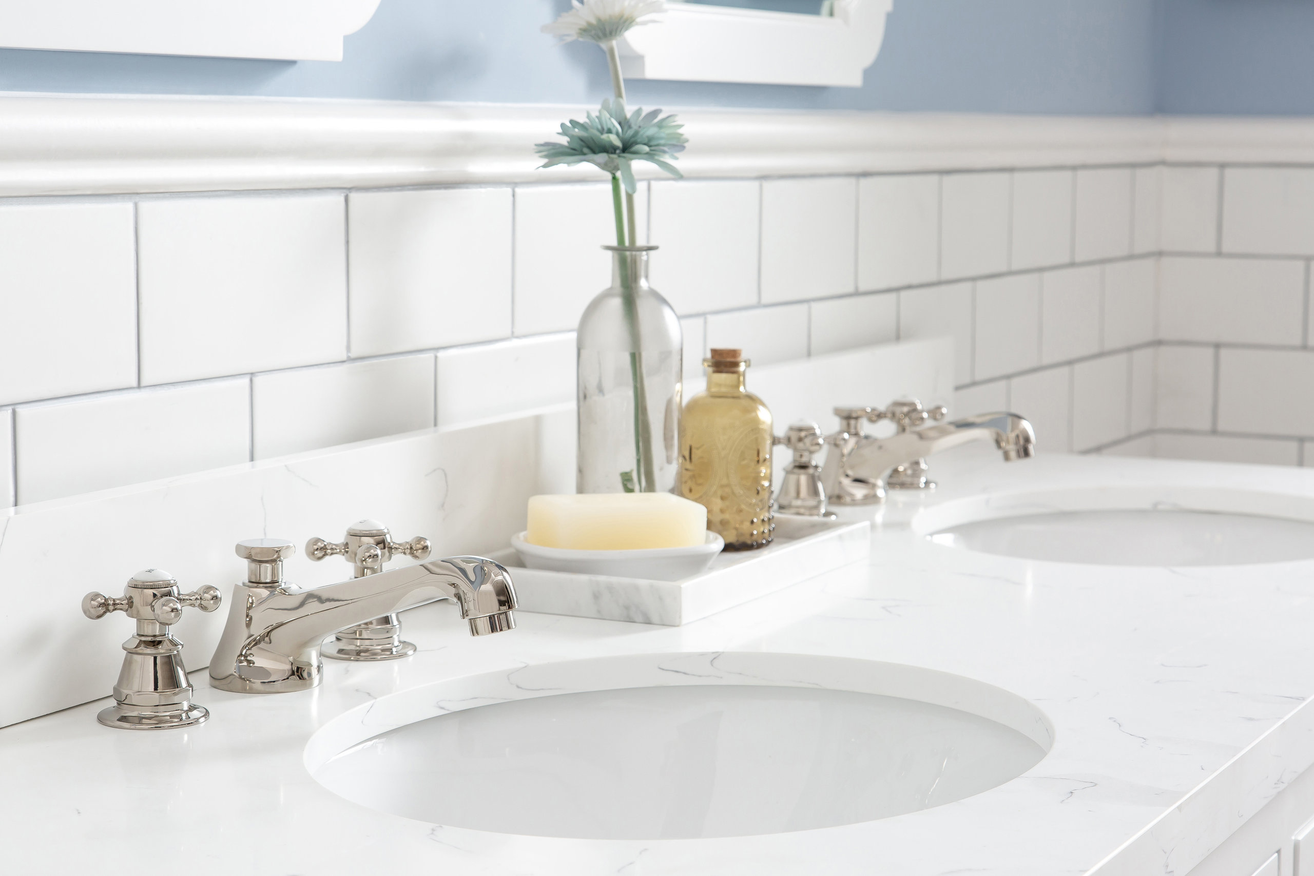 60" Wide Pure White Double Sink Quartz Carrara Bathroom Vanity, Double ...