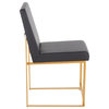 High Back Fuji Dining Chair, Set of 2, Gold Metal, Black PU