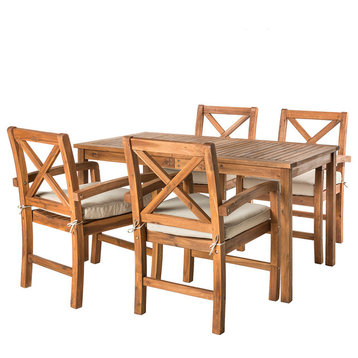 Acacia Wood Simple Patio 5-Piece Dining Set With X-Shaped Back, Brown