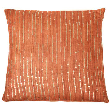 Trendsage Sequins Silk Pillow, Orange, 20x20