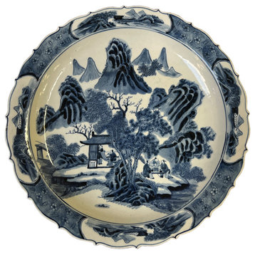 Chinese Blue & White Porcelain Scenery Theme Display Charger Plate Hws3096