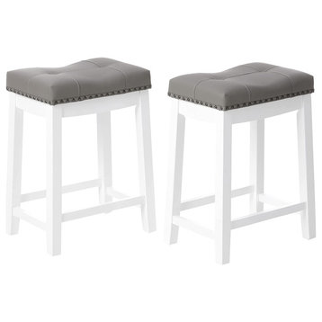Modern bar stools, 24" Set of 2, White with Gray Cushion