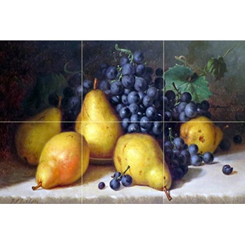 Tile Mural Kitchen Backsplash Grapes and Pears, Ceramic Glossy