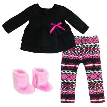 18" Doll - Pink Print Knit Leggings & Black T