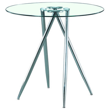 Chrome Metal Legs Bar Table With Round Tempered Glass Top