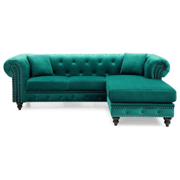 Nola 98 in. Green 3-Seater Velvet Sofa With 2-Throw Pillow
