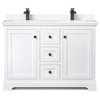Avery 48" Double Vanity, White, Carrara Cultured Marble Top, Black Trim