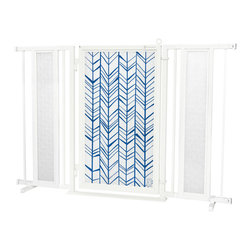 Fusion Gates - Fusion Gate with Chevron Trail in Blue Design, White Pearl, 52"-60" - Dog Gates