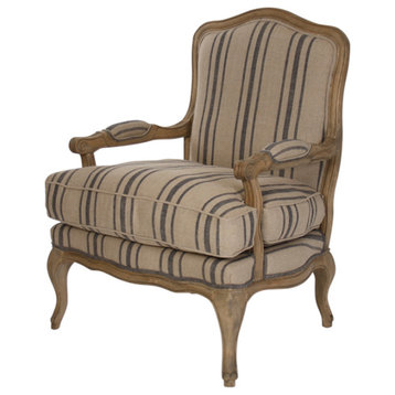 Bastille Lounge Chair, English Khaki Linen With Blue Stripe
