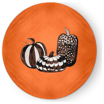 Pumpkin Trio Fall Design Chenille Area Rug, Orange, 5' Round
