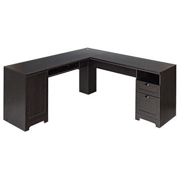 Costway L-Shaped MDF Corner Computer Desk with Drawers in Dark Coffee Finish