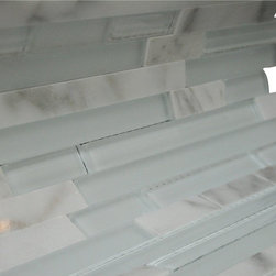 Glossy White & White Marble Random Brick Pattern Glass Mosaic Tiles - Home Decor