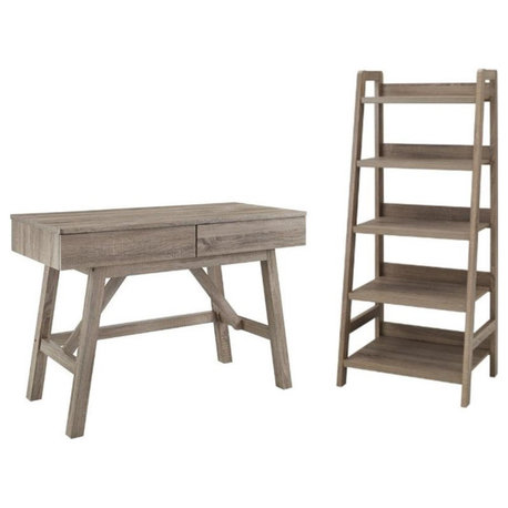 Home Square 2-Piece Set with Two Drawer Desk and Five Shelf Ladder Bookcase