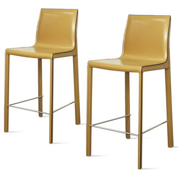New Pacific Direct Gervin 26" Leather Counter Stool in Yellow (Set of 2)