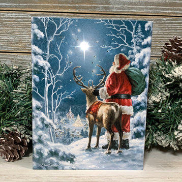 "Starry Night Santa" 8x6 Lighted Tabletop Canvas