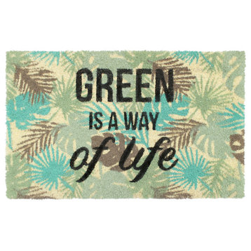 Green Machine Tufted Green Way of Life Coir Doormat, 18"x30"