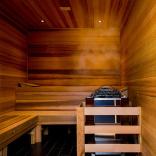 カンザスシティの長方形おしゃれなプール (天然石敷き) の写真