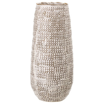 Brown Basketweave Embossed Stoneware Vase