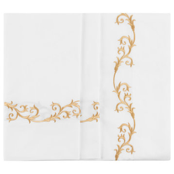 Tuscany Sheet Set, White With Gold Embroidery, King