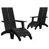 Set of 2 Sawyer All-Weather Poly Resin Wood Adirondack Chairs, Foot Rests, Black