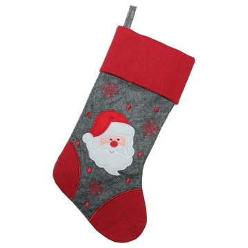 16.75" Gray and Red Embroidered Santa Claus Christmas Stocking