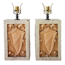 Pair of Architectural Painted Terracotta Plaques as Table Lamps - Products