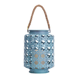 Glitzhome - Led Iron Hollowed-Out Pattern Coastal Lantern 9.45 Inch Blue - Novelty Signs