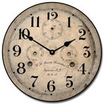 TYLER - Bundy Vintage Wall Clock, 15" - This vintage style clock was made from photographing an old clock that was used as a time keeping device for recording work hours. The main dial is working but the three small dials are for show.